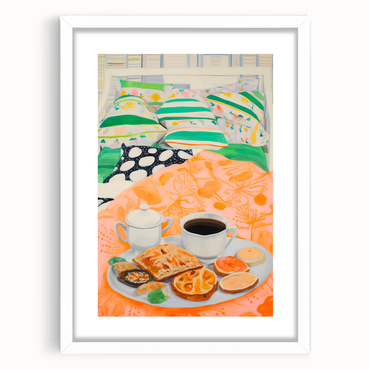 Maximalist Wall Art - Bold Breakfast in Bed Print for Eclectic Decor
