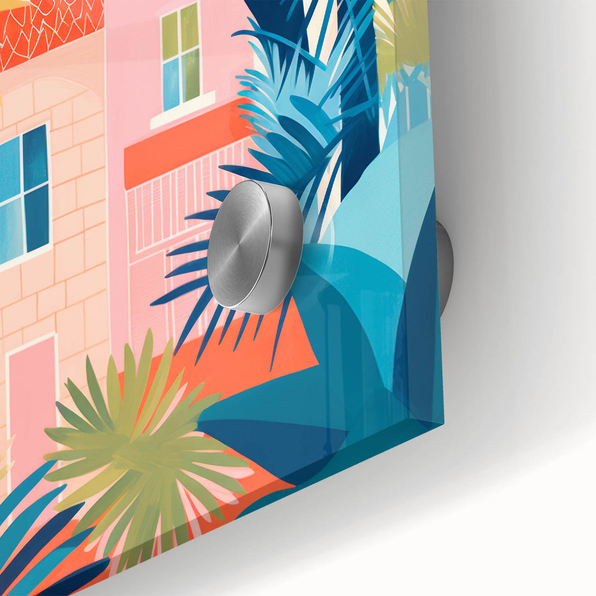 Maximalist Wall Art - Bold Tropical Houses Scene - Vibrant Decor Piece