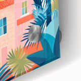 Maximalist Wall Art - Bold Tropical Houses Scene - Vibrant Decor Piece