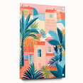 Maximalist Wall Art - Bold Tropical Houses Scene - Vibrant Decor Piece