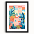 Maximalist Wall Art - Bold Tropical Houses Scene - Vibrant Decor Piece