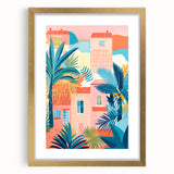 Maximalist Wall Art - Bold Tropical Houses Scene - Vibrant Decor Piece