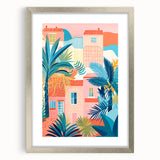 Maximalist Wall Art - Bold Tropical Houses Scene - Vibrant Decor Piece