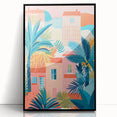 Maximalist Wall Art - Bold Tropical Houses Scene - Vibrant Decor Piece