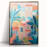 Maximalist Wall Art - Bold Tropical Houses Scene - Vibrant Decor Piece