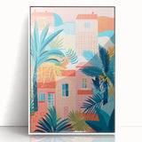 Maximalist Wall Art - Bold Tropical Houses Scene - Vibrant Decor Piece
