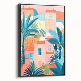 Maximalist Wall Art - Bold Tropical Houses Scene - Vibrant Decor Piece