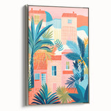 Maximalist Wall Art - Bold Tropical Houses Scene - Vibrant Decor Piece