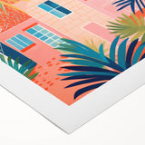 Maximalist Wall Art - Bold Tropical Houses Scene - Vibrant Decor Piece