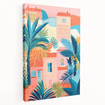 Maximalist Wall Art - Bold Tropical Houses Scene - Vibrant Decor Piece