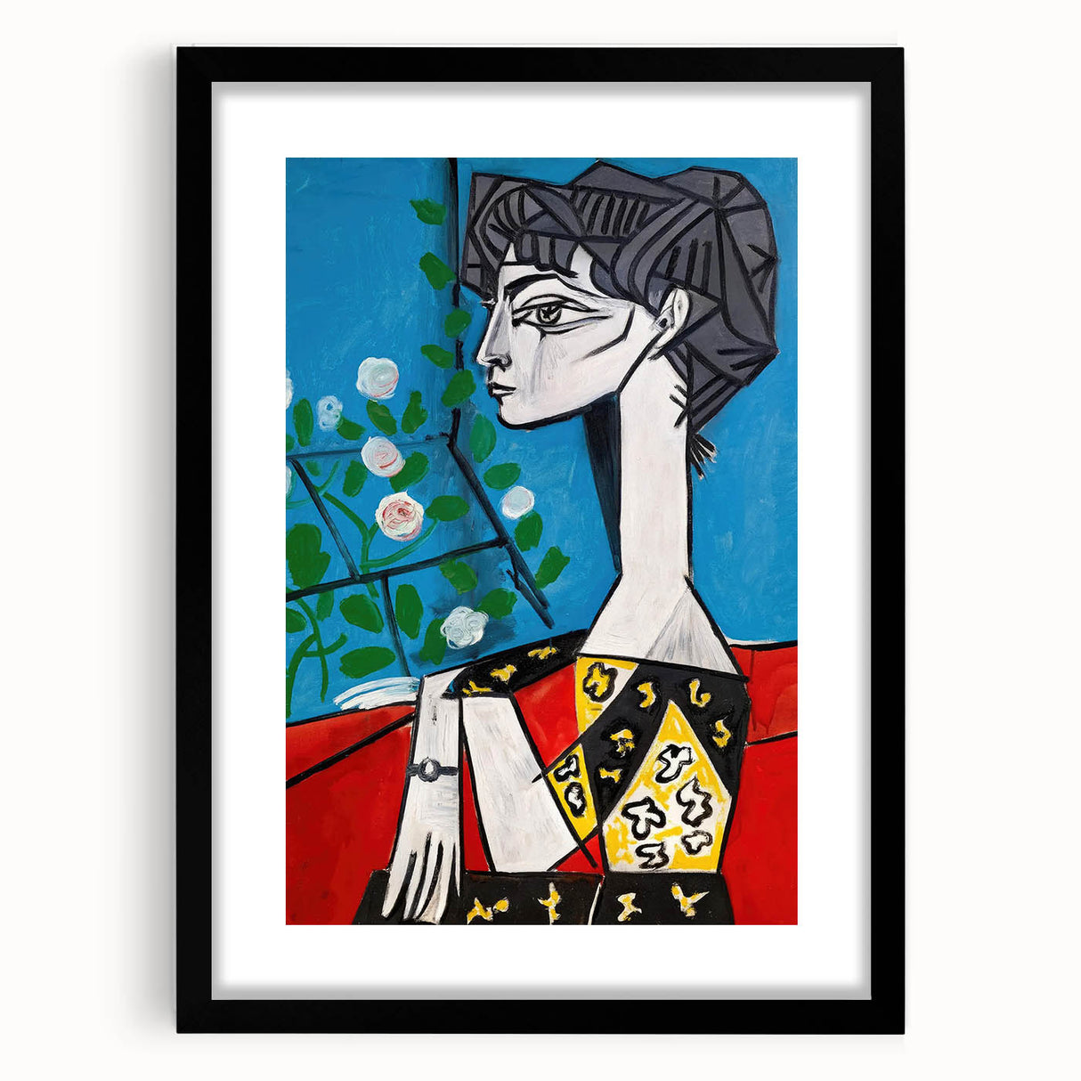 Maximalist Wall Art - Cubist Portrait with Floral Background | Bold Decor
