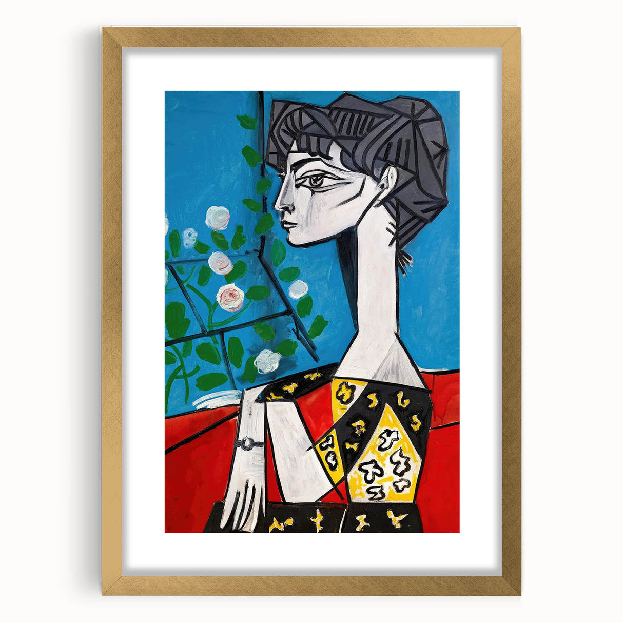 Maximalist Wall Art - Cubist Portrait with Floral Background | Bold Decor