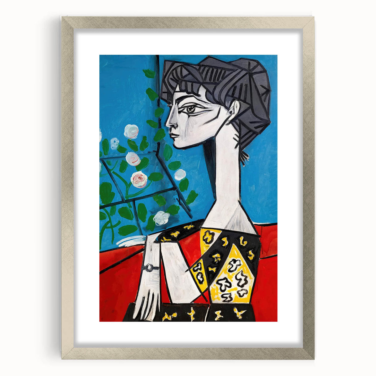 Maximalist Wall Art - Cubist Portrait with Floral Background | Bold Decor