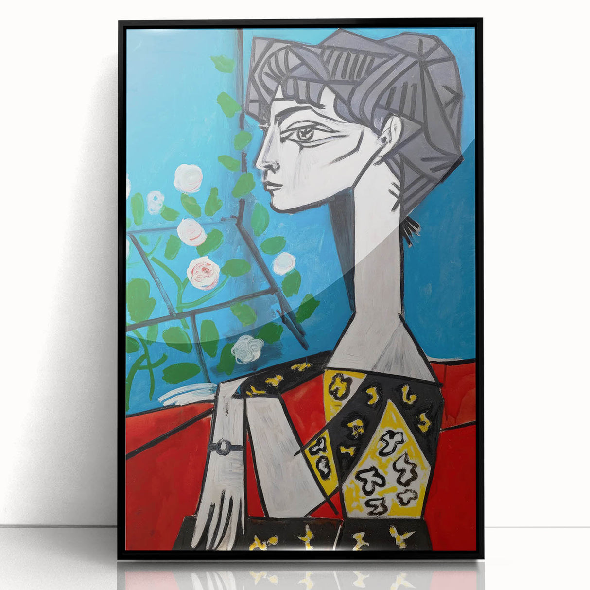 Maximalist Wall Art - Cubist Portrait with Floral Background | Bold Decor