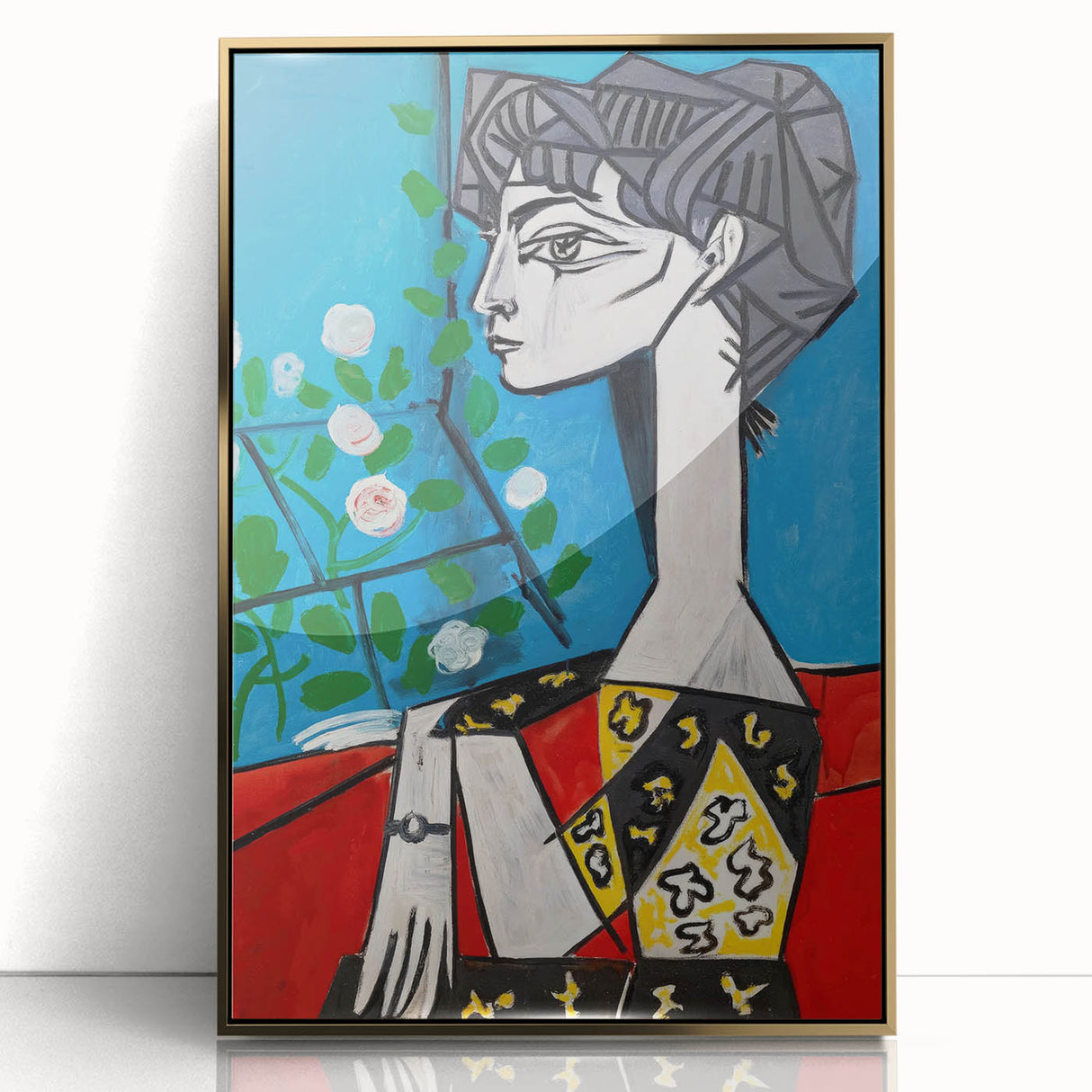 Maximalist Wall Art - Cubist Portrait with Floral Background | Bold Decor