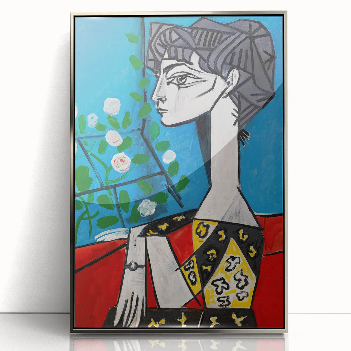 Maximalist Wall Art - Cubist Portrait with Floral Background | Bold Decor