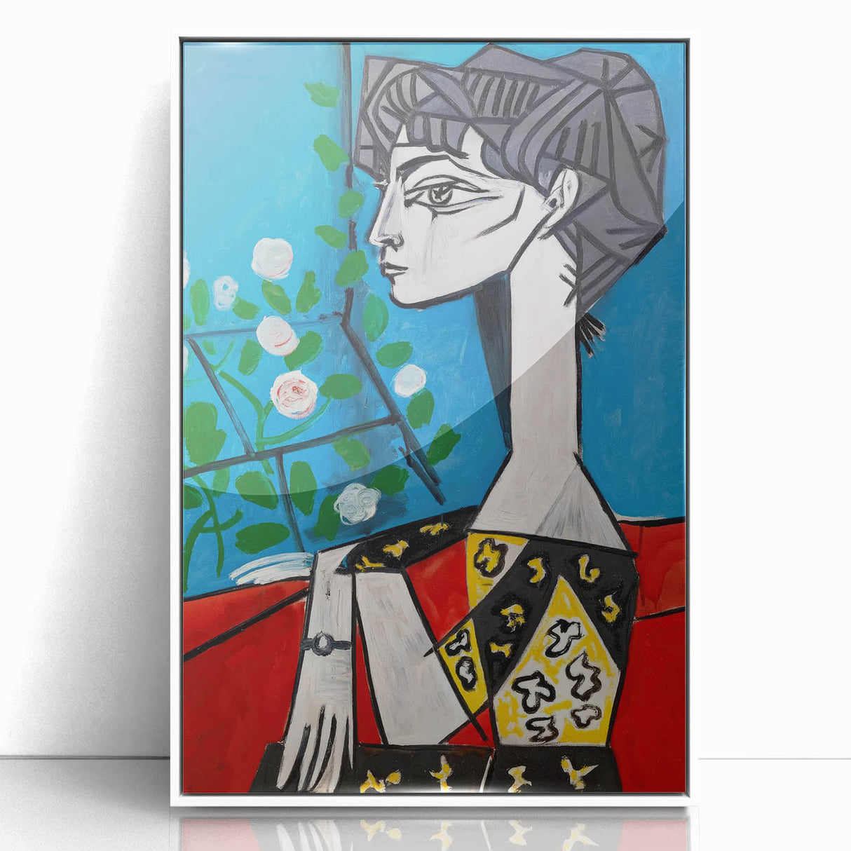 Maximalist Wall Art - Cubist Portrait with Floral Background | Bold Decor