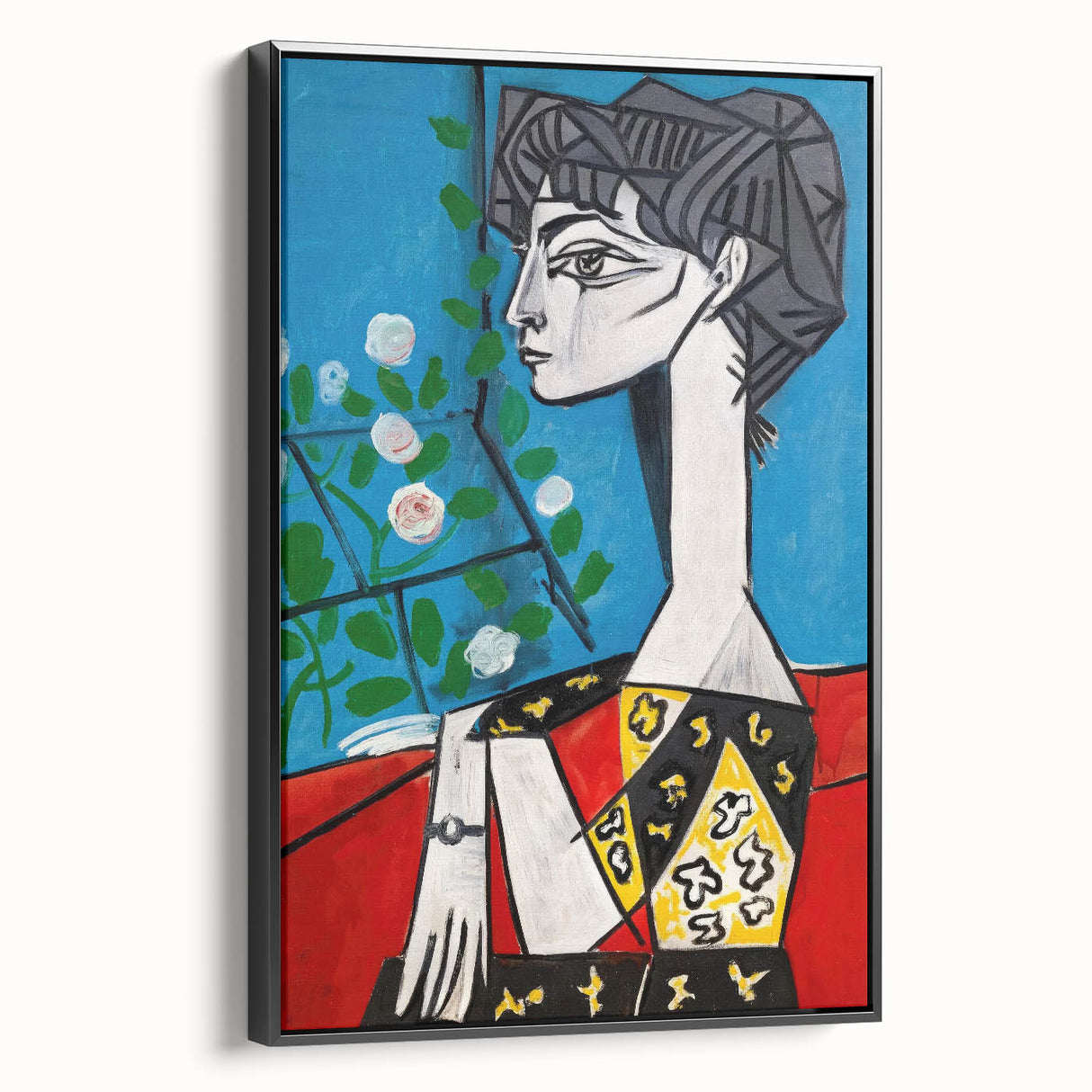 Maximalist Wall Art - Cubist Portrait with Floral Background | Bold Decor