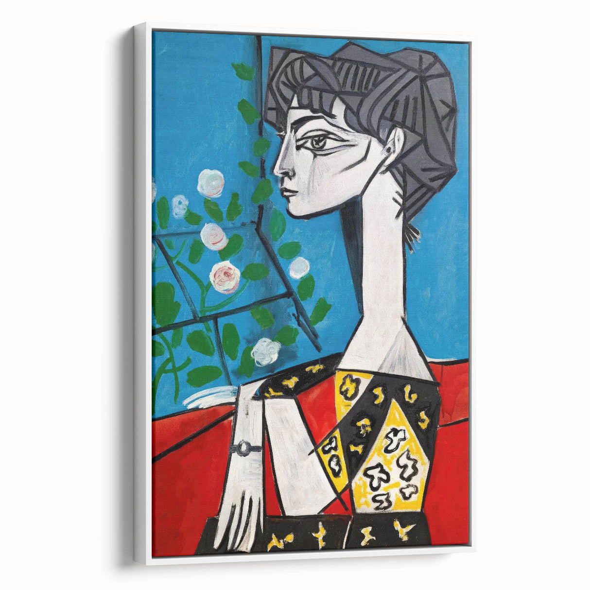 Maximalist Wall Art - Cubist Portrait with Floral Background | Bold Decor