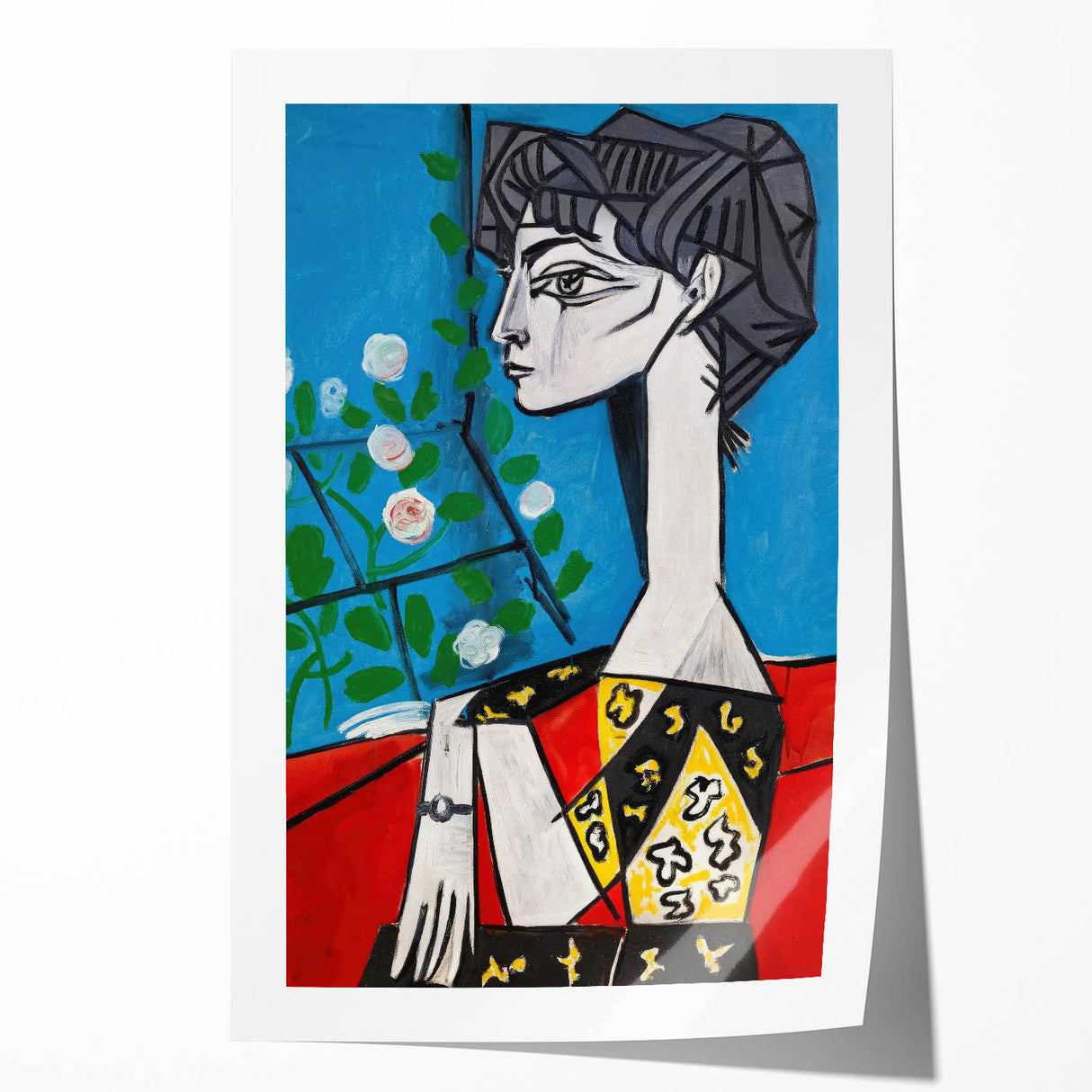 Maximalist Wall Art - Cubist Portrait with Floral Background | Bold Decor