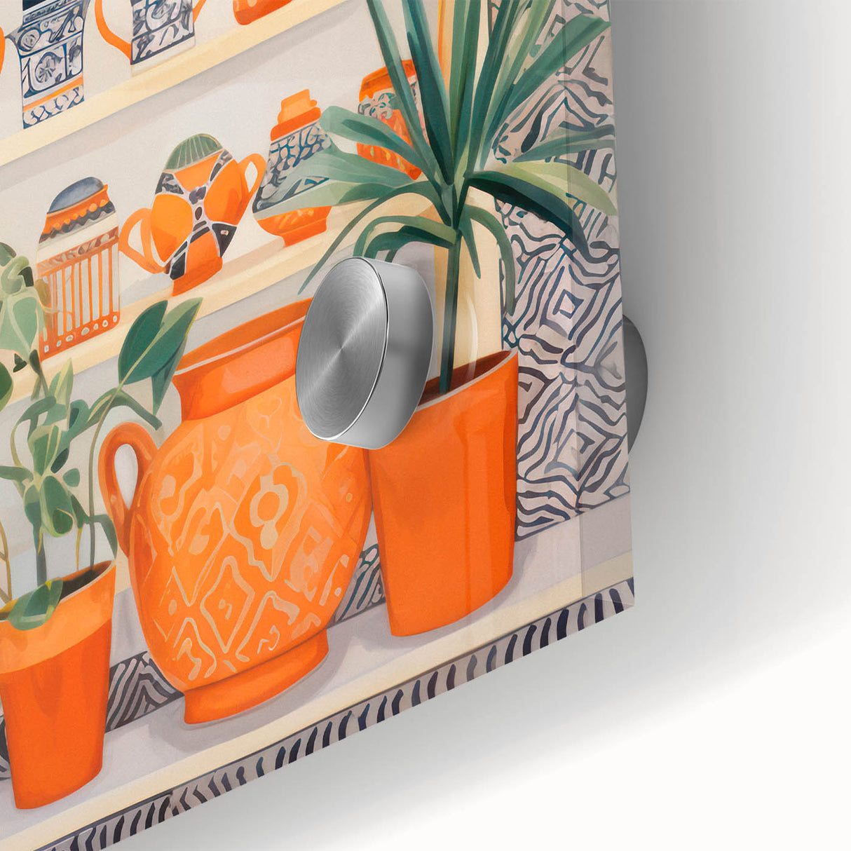 Maximalist Wall Art - Bold Eclectic Decor with Vibrant Orange and Green Pots
