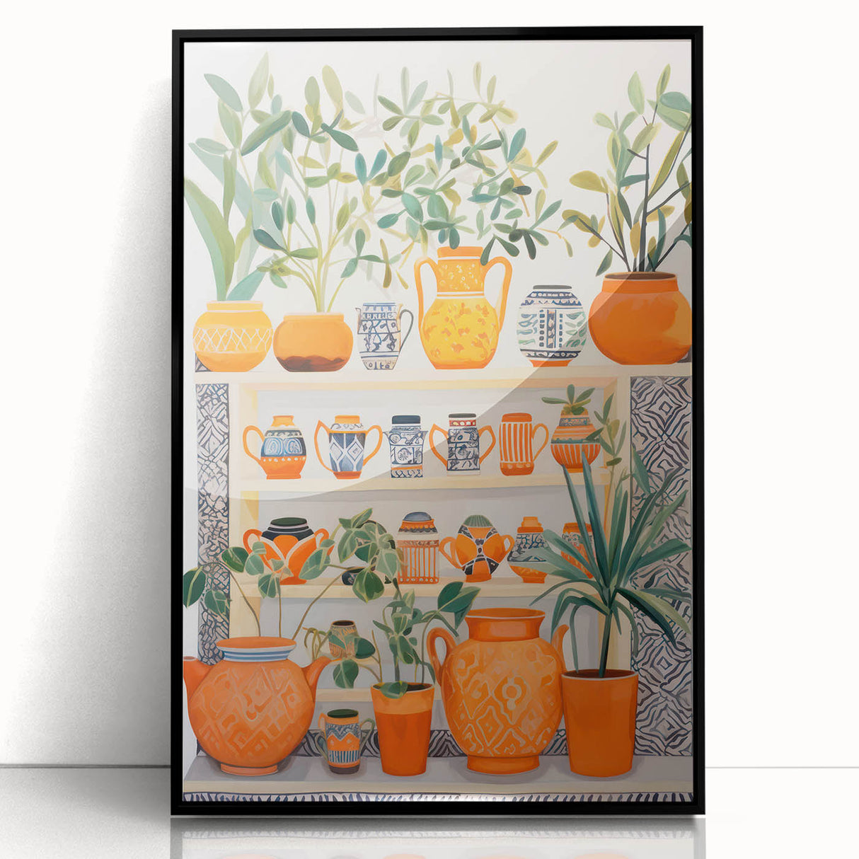 Maximalist Wall Art - Bold Eclectic Decor with Vibrant Orange and Green Pots