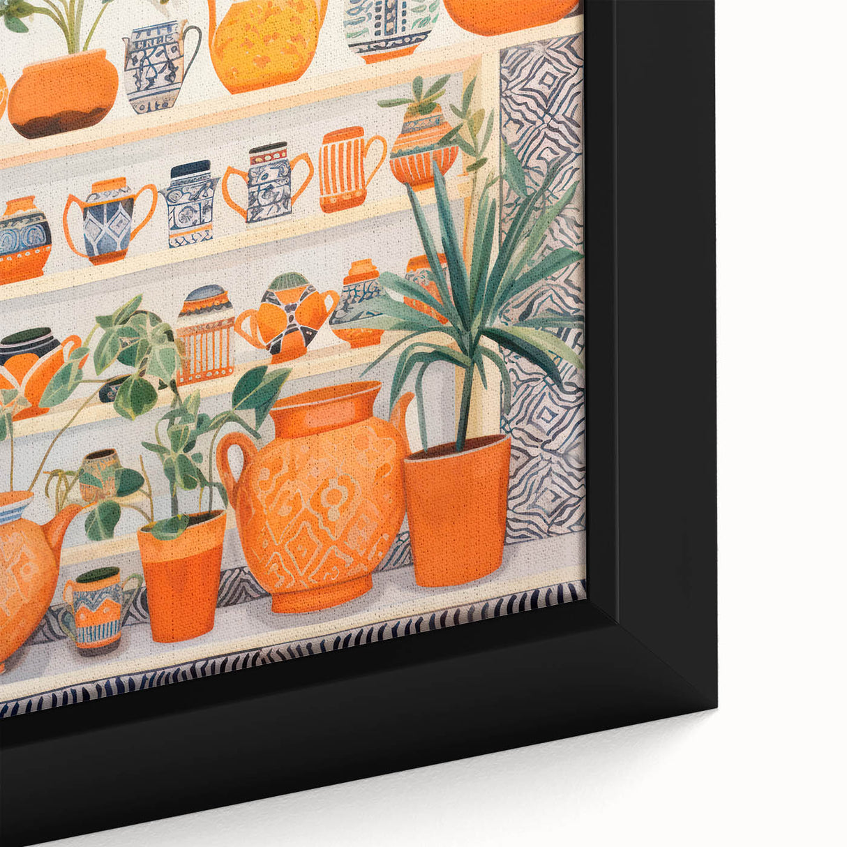 Maximalist Wall Art - Bold Eclectic Decor with Vibrant Orange and Green Pots