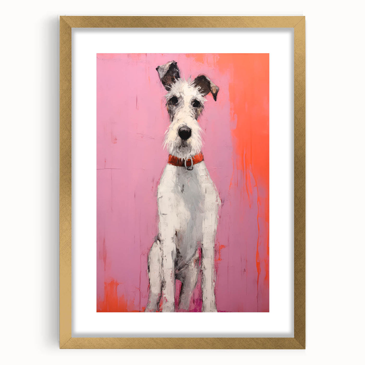Maximalist Wall Art - Eclectic Dog Portrait with Bold Pink and Orange Hues