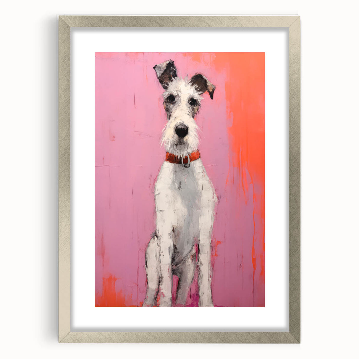 Maximalist Wall Art - Eclectic Dog Portrait with Bold Pink and Orange Hues