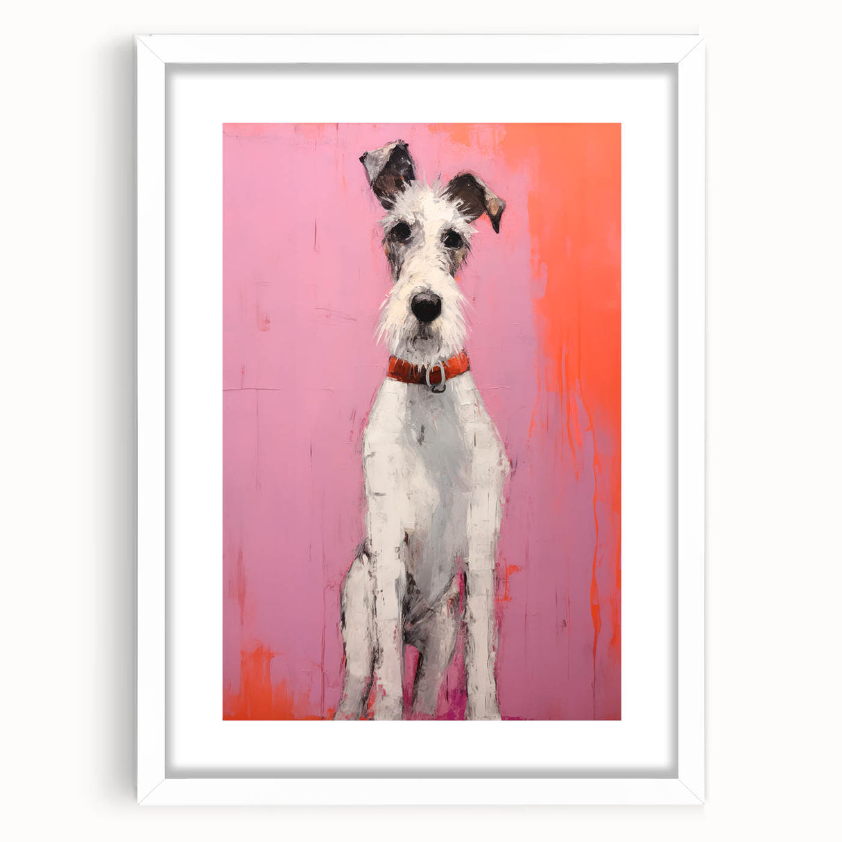 Maximalist Wall Art - Eclectic Dog Portrait with Bold Pink and Orange Hues