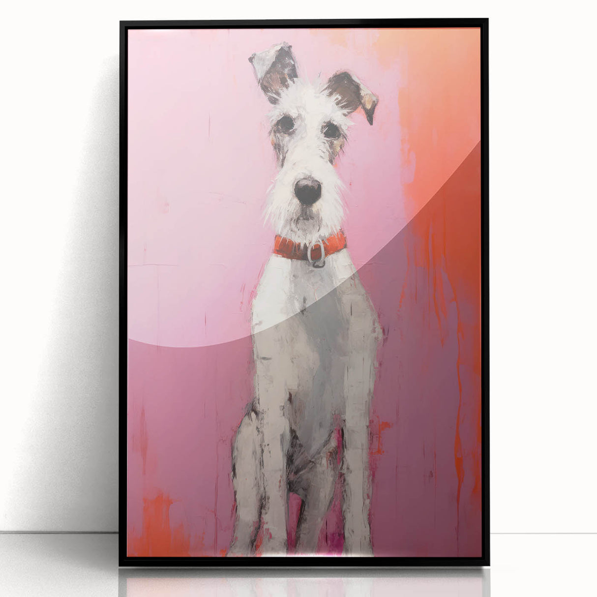 Maximalist Wall Art - Eclectic Dog Portrait with Bold Pink and Orange Hues