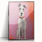 Maximalist Wall Art - Eclectic Dog Portrait with Bold Pink and Orange Hues