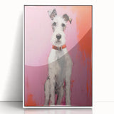 Maximalist Wall Art - Eclectic Dog Portrait with Bold Pink and Orange Hues