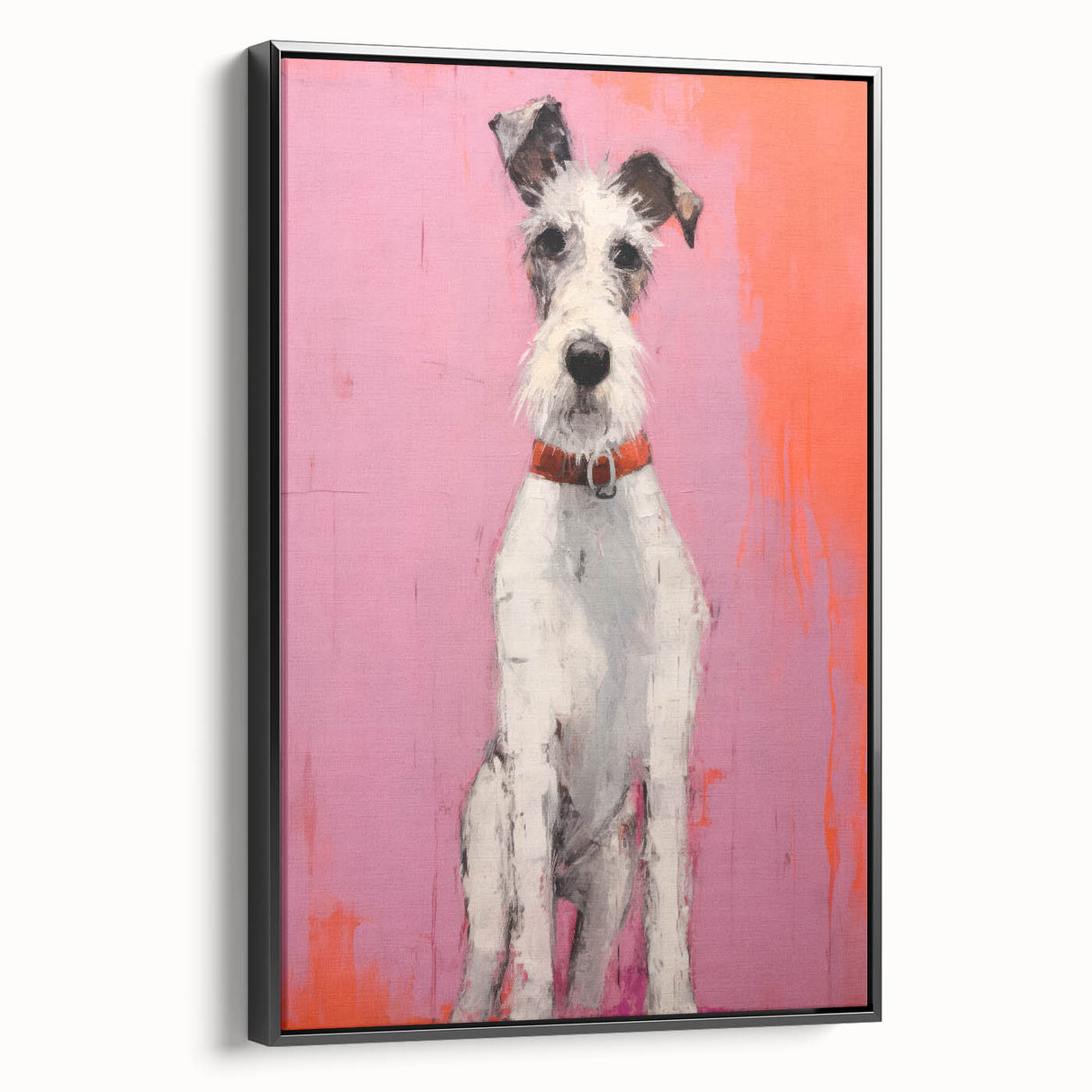 Maximalist Wall Art - Eclectic Dog Portrait with Bold Pink and Orange Hues