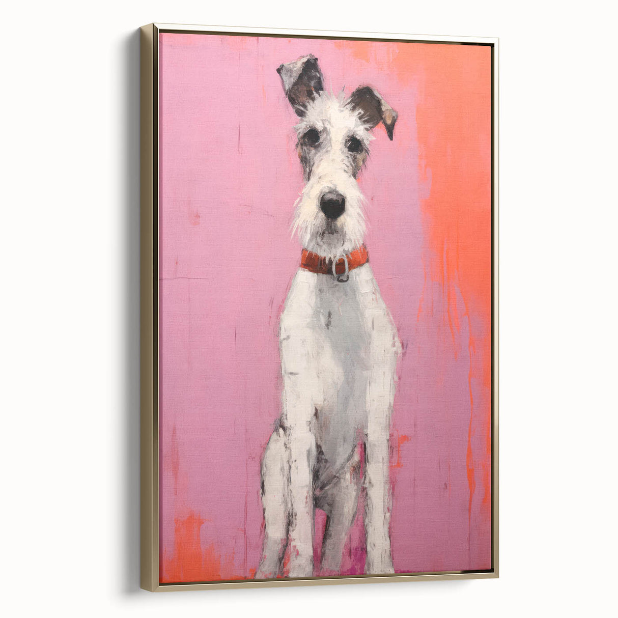 Maximalist Wall Art - Eclectic Dog Portrait with Bold Pink and Orange Hues