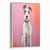 Maximalist Wall Art - Eclectic Dog Portrait with Bold Pink and Orange Hues