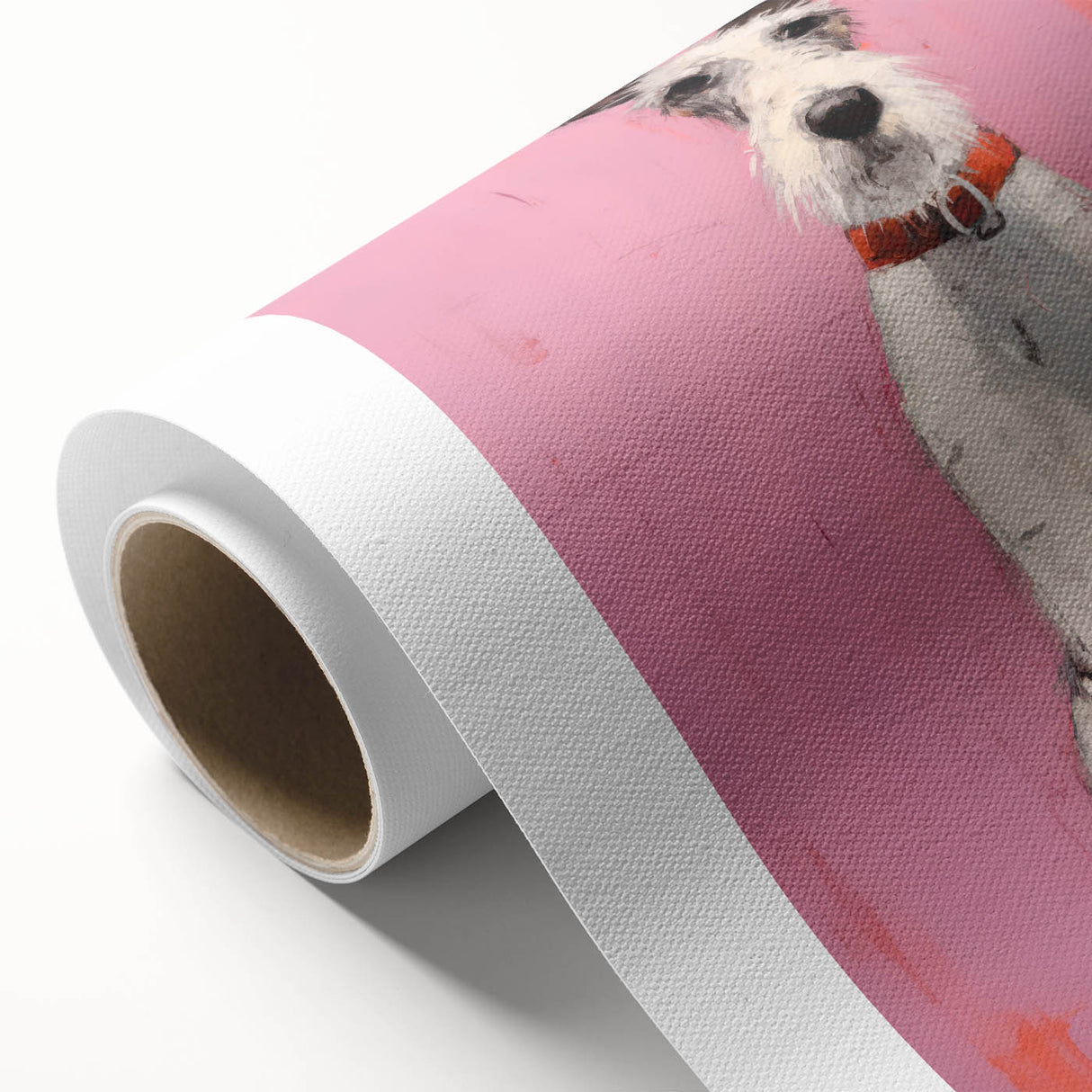 Maximalist Wall Art - Eclectic Dog Portrait with Bold Pink and Orange Hues