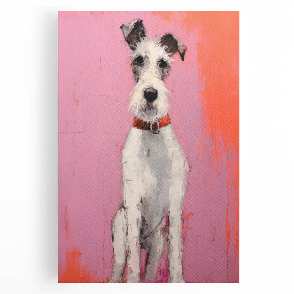 Maximalist Wall Art - Eclectic Dog Portrait with Bold Pink and Orange Hues