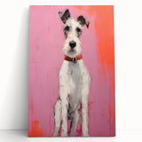 Maximalist Wall Art - Eclectic Dog Portrait with Bold Pink and Orange Hues