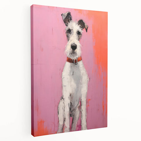 Maximalist Wall Art - Eclectic Dog Portrait with Bold Pink and Orange Hues