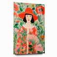 Maximalist Wall Art - Bold Floral Portrait with Red Hat - Vibrant Decor