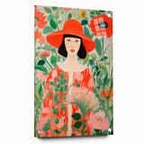 Maximalist Wall Art - Bold Floral Portrait with Red Hat - Vibrant Decor