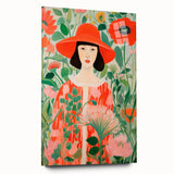 Maximalist Wall Art - Bold Floral Portrait with Red Hat - Vibrant Decor