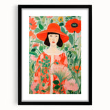 Maximalist Wall Art - Bold Floral Portrait with Red Hat - Vibrant Decor