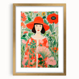 Maximalist Wall Art - Bold Floral Portrait with Red Hat - Vibrant Decor