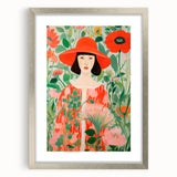 Maximalist Wall Art - Bold Floral Portrait with Red Hat - Vibrant Decor