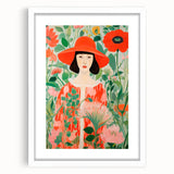 Maximalist Wall Art - Bold Floral Portrait with Red Hat - Vibrant Decor