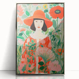 Maximalist Wall Art - Bold Floral Portrait with Red Hat - Vibrant Decor