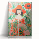 Maximalist Wall Art - Bold Floral Portrait with Red Hat - Vibrant Decor
