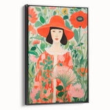 Maximalist Wall Art - Bold Floral Portrait with Red Hat - Vibrant Decor